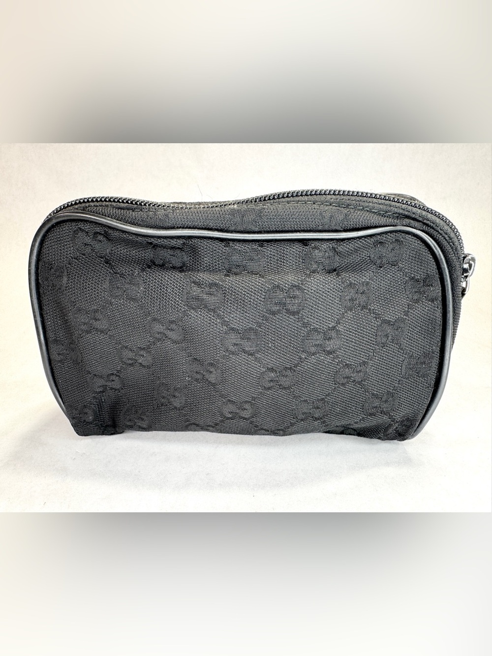 Vintage Gucci Black GG Monogram Canvas Cosmetic Makeup Bag Pouch